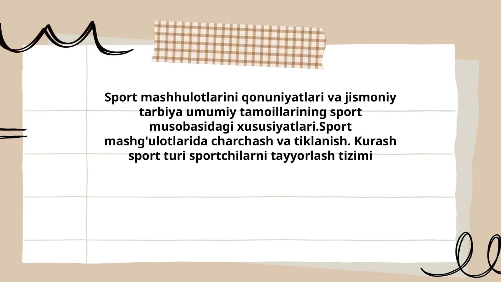 Sport mashhulotlarini qonuniyatlari va jismoniy tarbiya