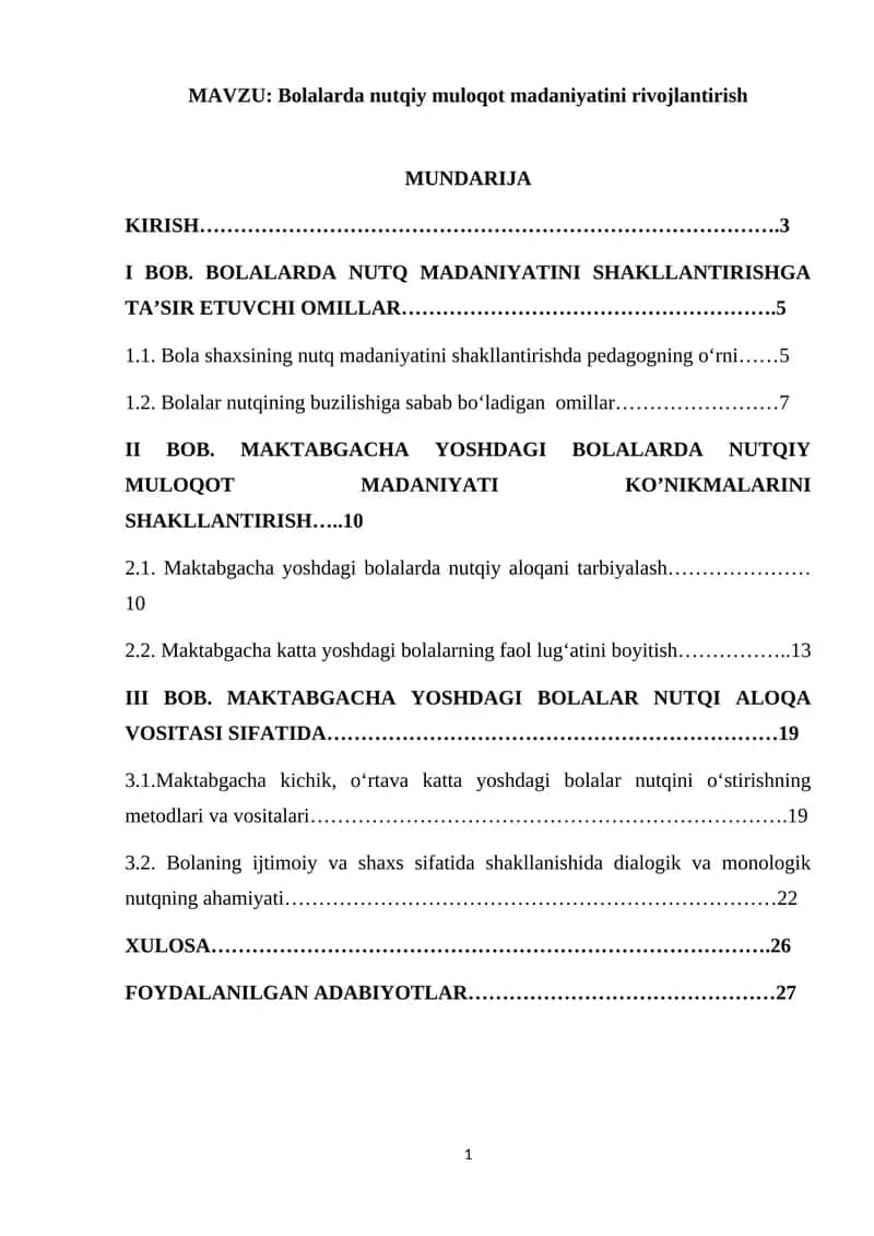 Bolalarda nutqiy muloqot madaniyatini rivojlantirish