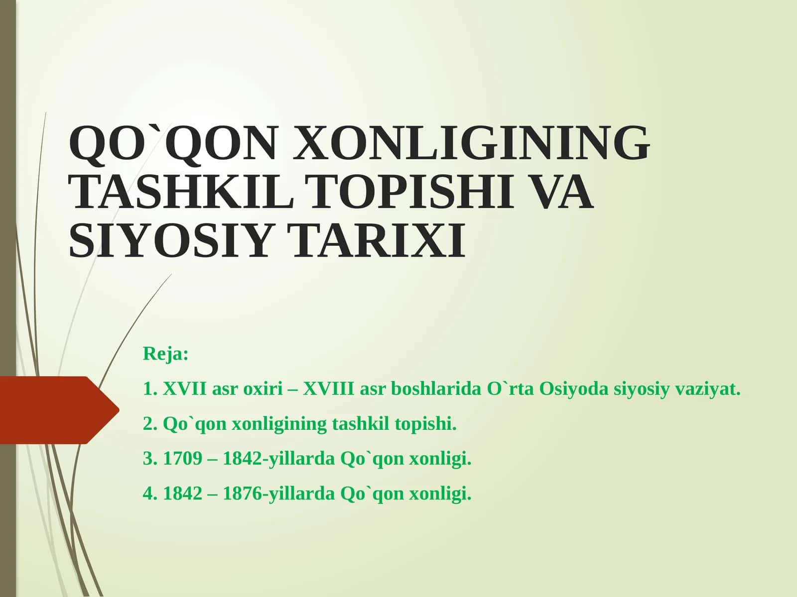 QO`QON XONLIGINING TASHKIL TOPISHI