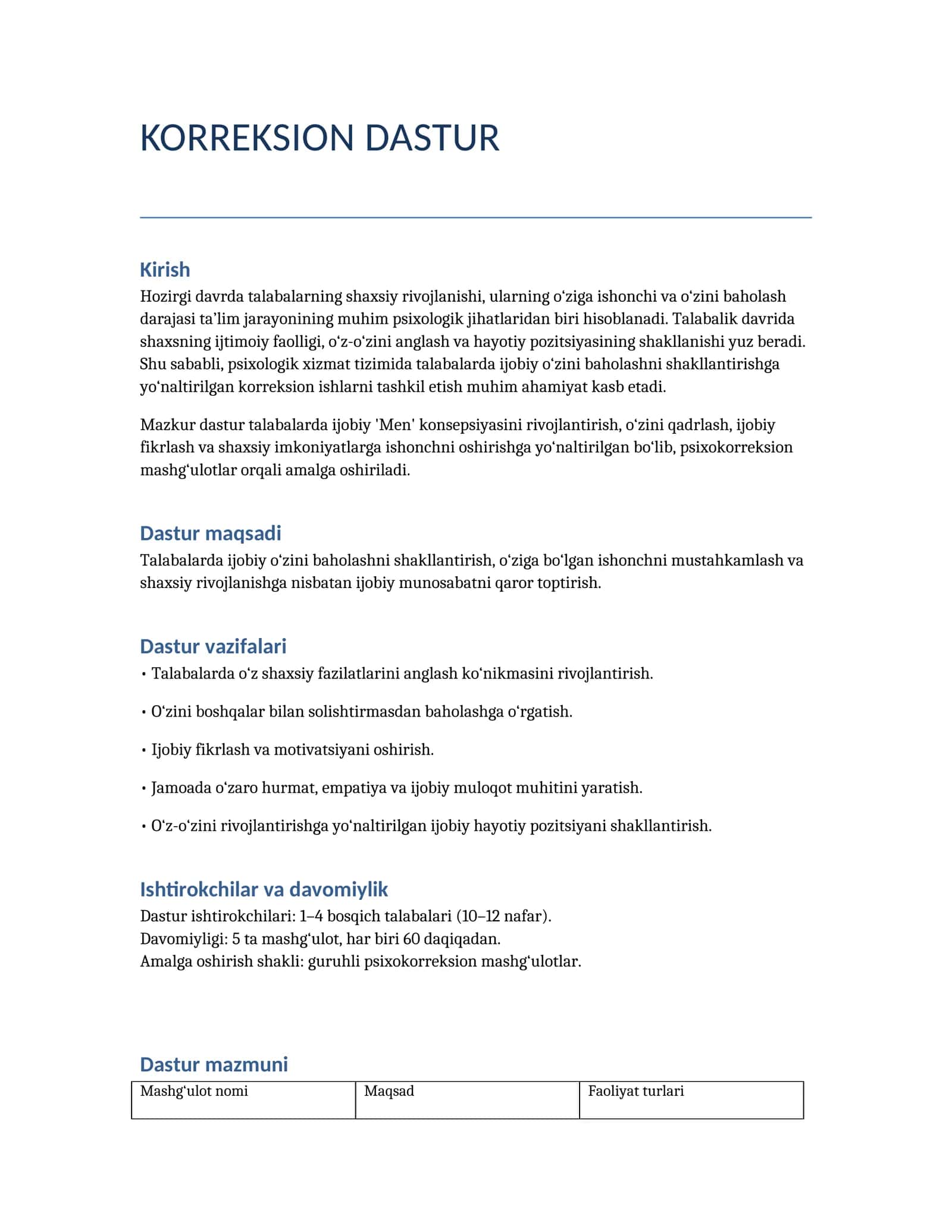 KORREKSION DASTUR