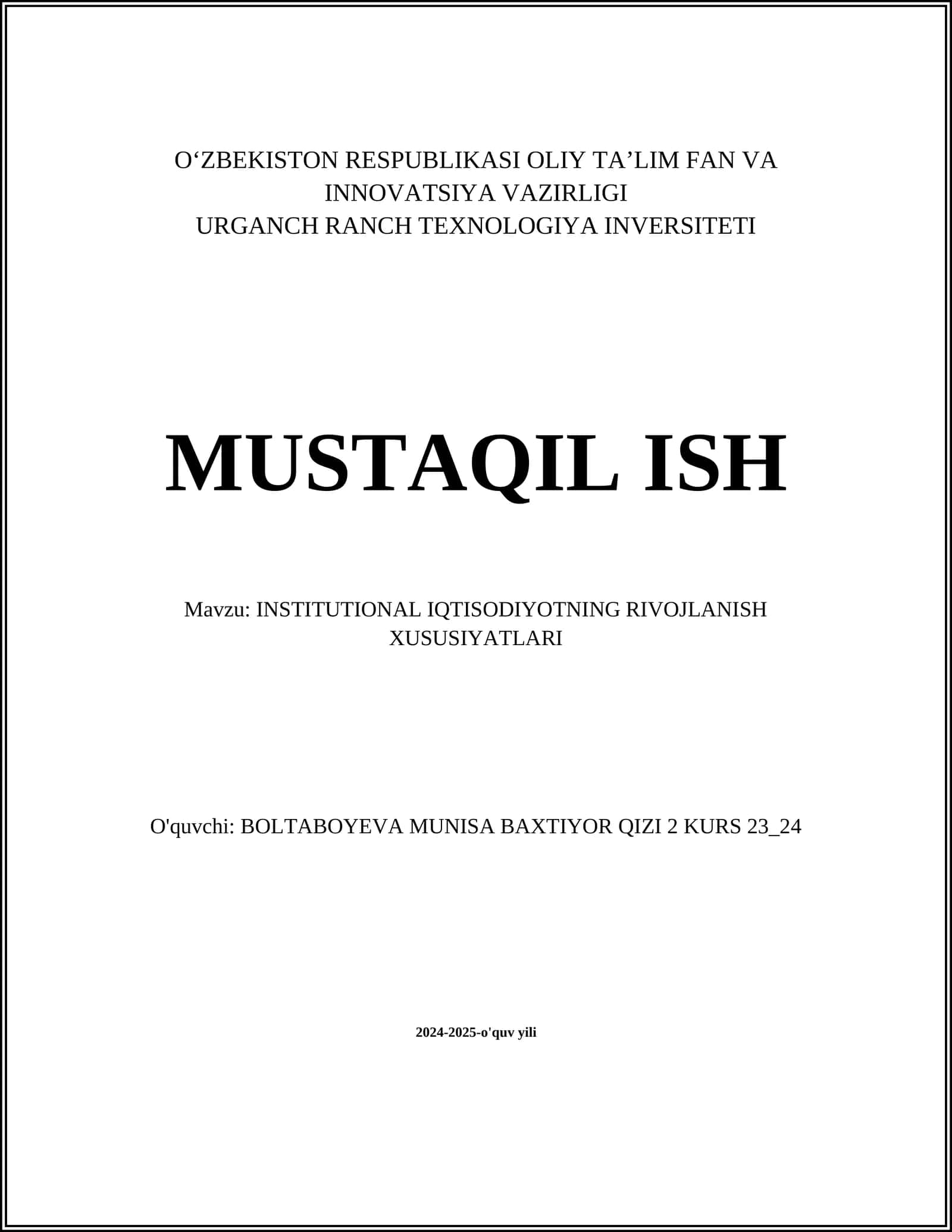 Institutsional Iqtisodiyotning Nazariy Asoslari