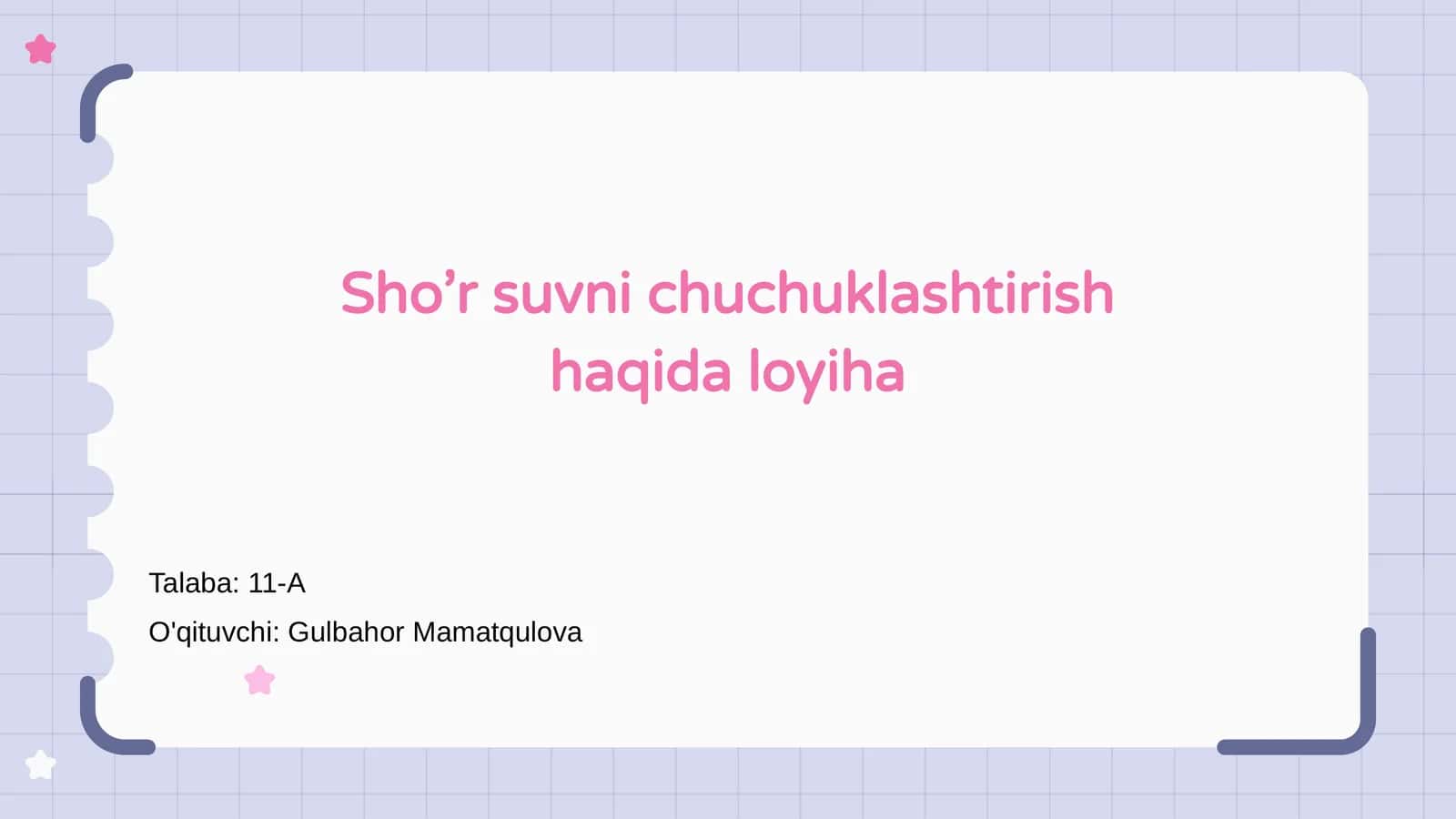 Sho’r suvni chuchuklashtirish haqida loyiha