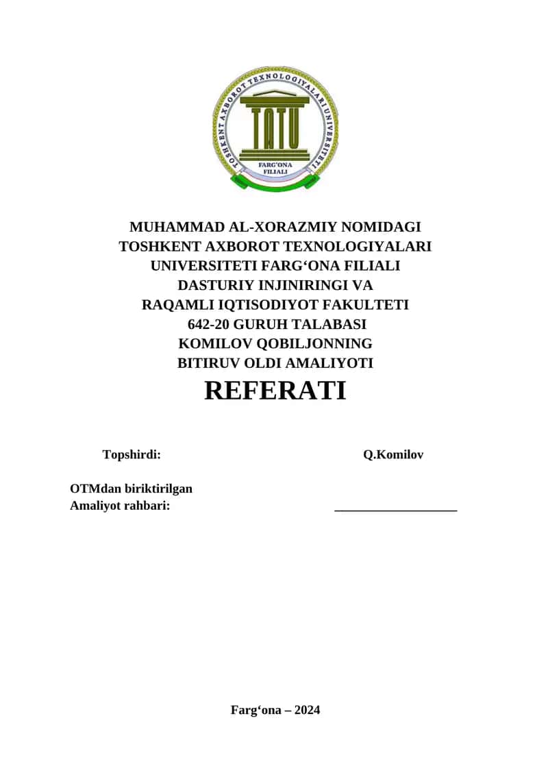 BITIRUV OLDI AMALIYOTI REFERATI