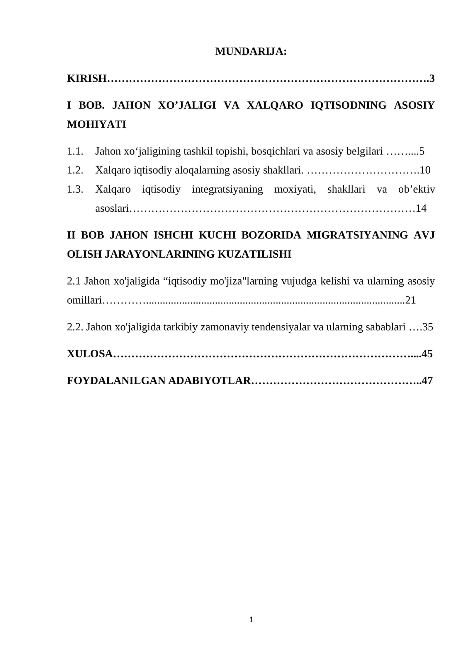 Kurs ishi mavzusining dolzarbligi