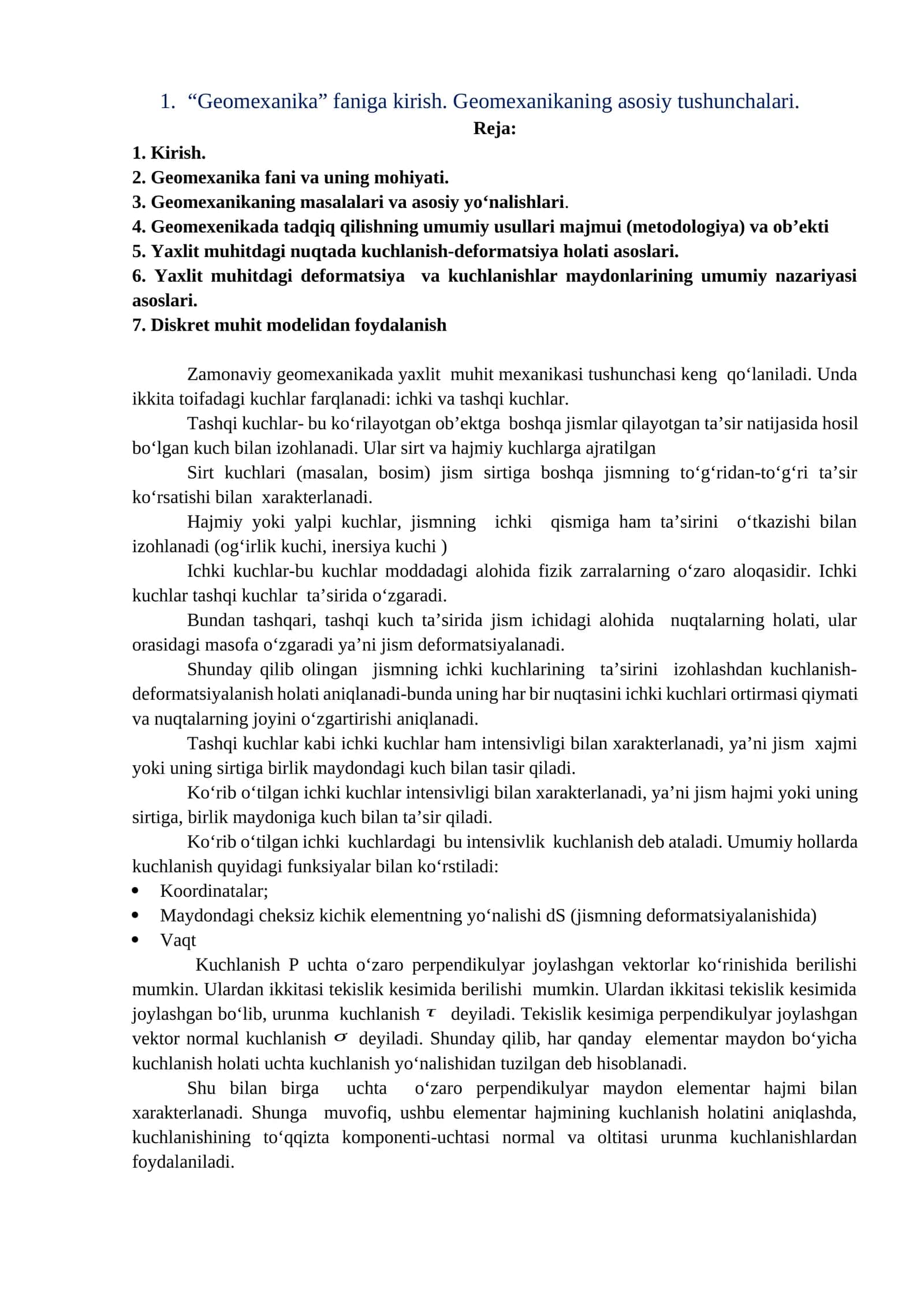 Geomexanika faniga kirish