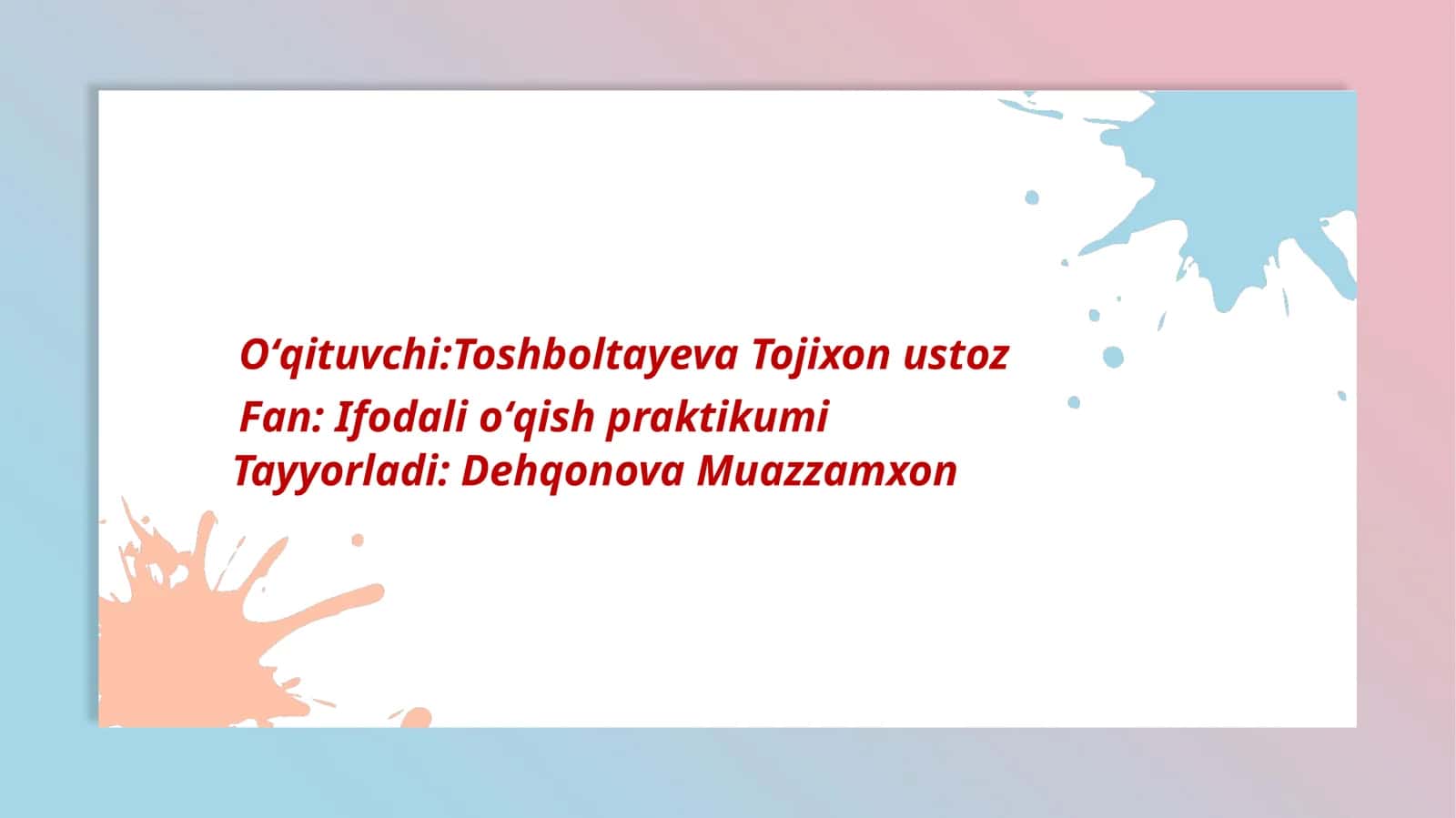 Lirik turdagi asarlarni ifodali oʻqish va barmoq vazni