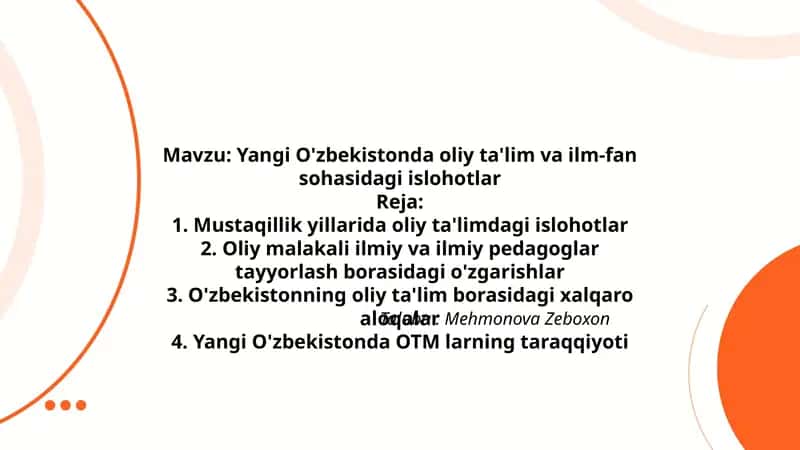 Yangi O'zbekistonda oliy ta'lim va ilm-fan sohasidagi islohotlar