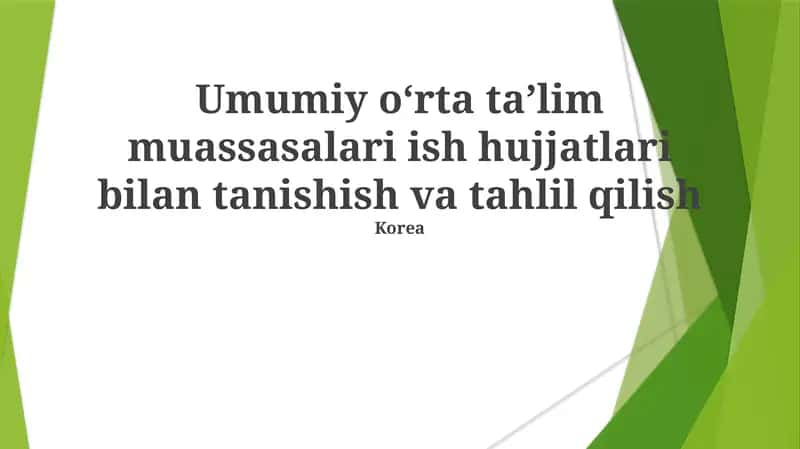 Umumiy o'rta ta'lim muassasalari ish hujjatlari bilan tanishish va tahlil qilish