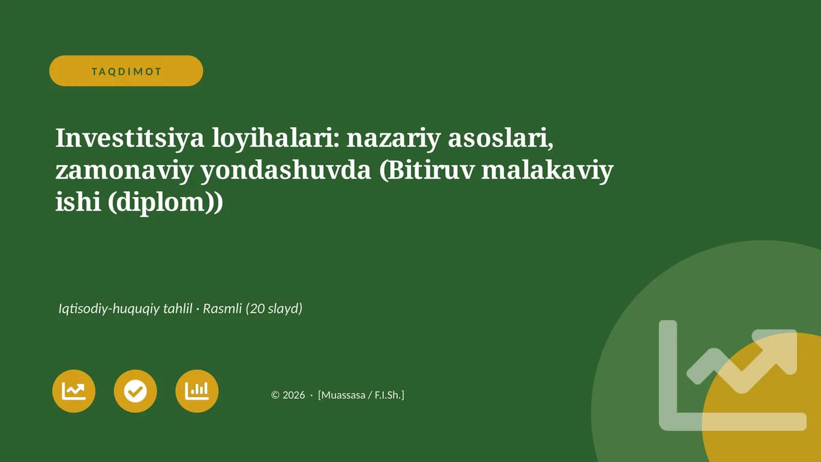Investitsiya loyihalari: nazariy asoslari, zamonaviy yondashuvda (Bitiruv malakaviy ishi (diplom))