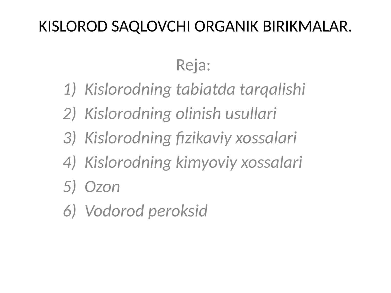KISLOROD SAQLOVCHI ORGANIK BIRIKMALAR