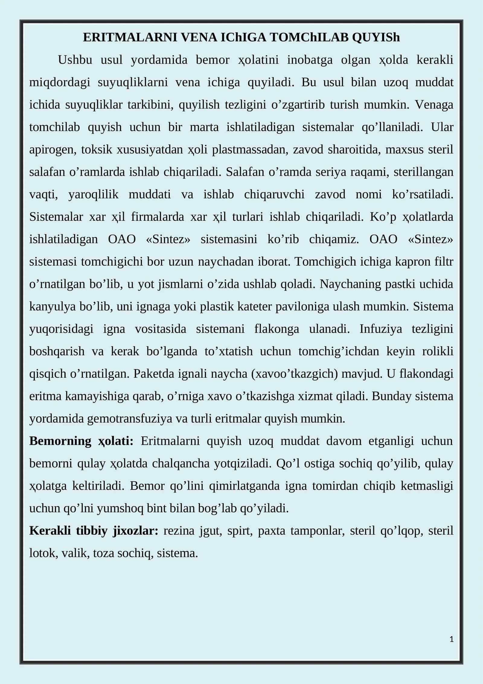 ERITMALARNI VENA IChIGA TOMChILAB QUYISh