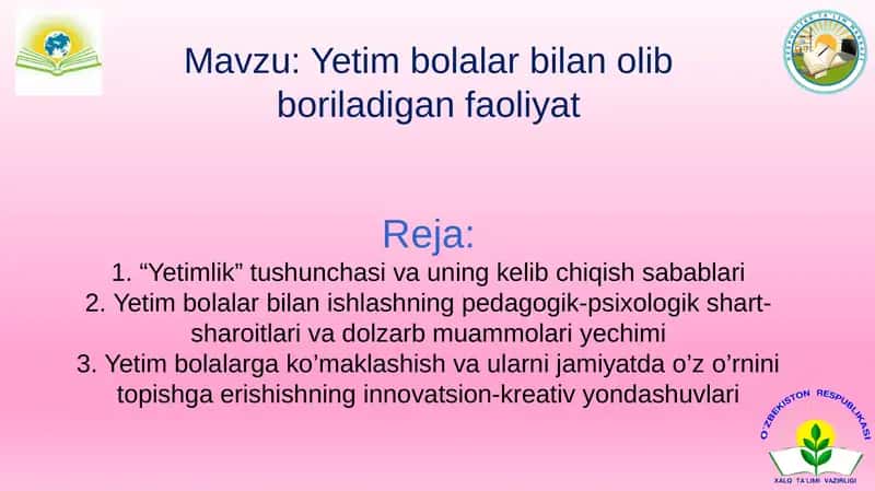 Yetim bolalar bilan olib boriladigan faoliyat
