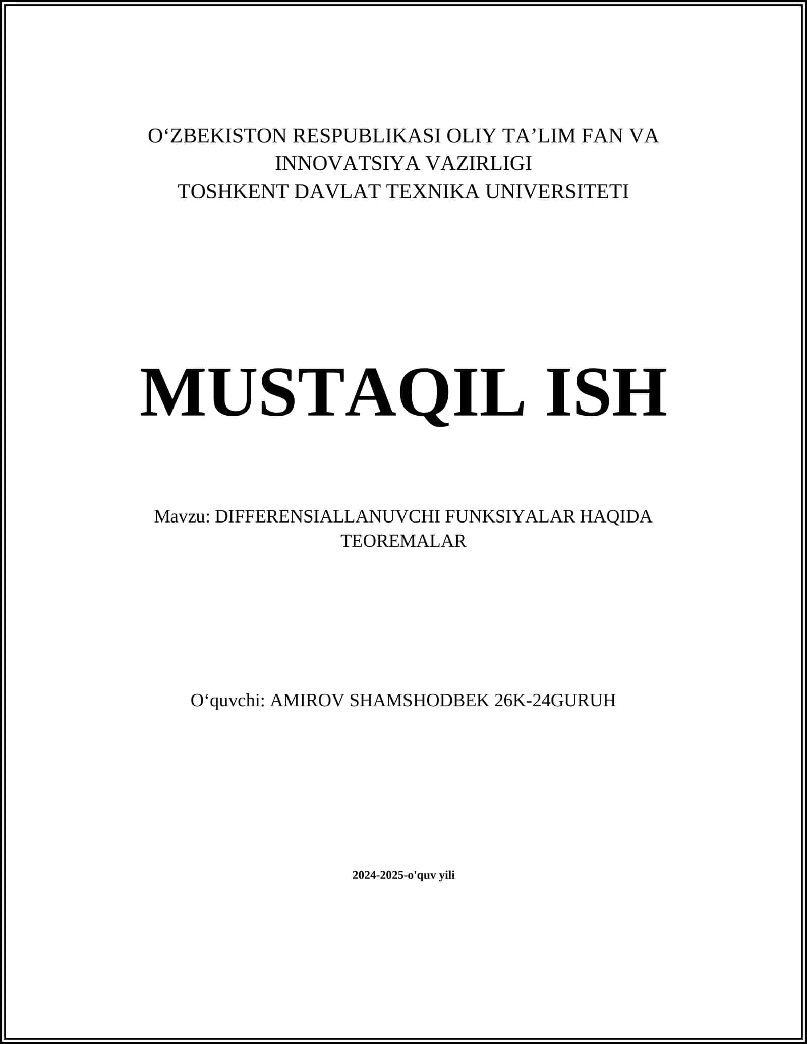DIFFERENSIALLANUVCHI FUNKSIYALAR HAQIDA TEOREMALAR