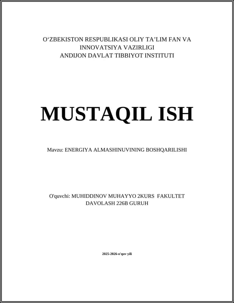 ENERGIYA ALMASHINUVINING BOSHQARILISHI