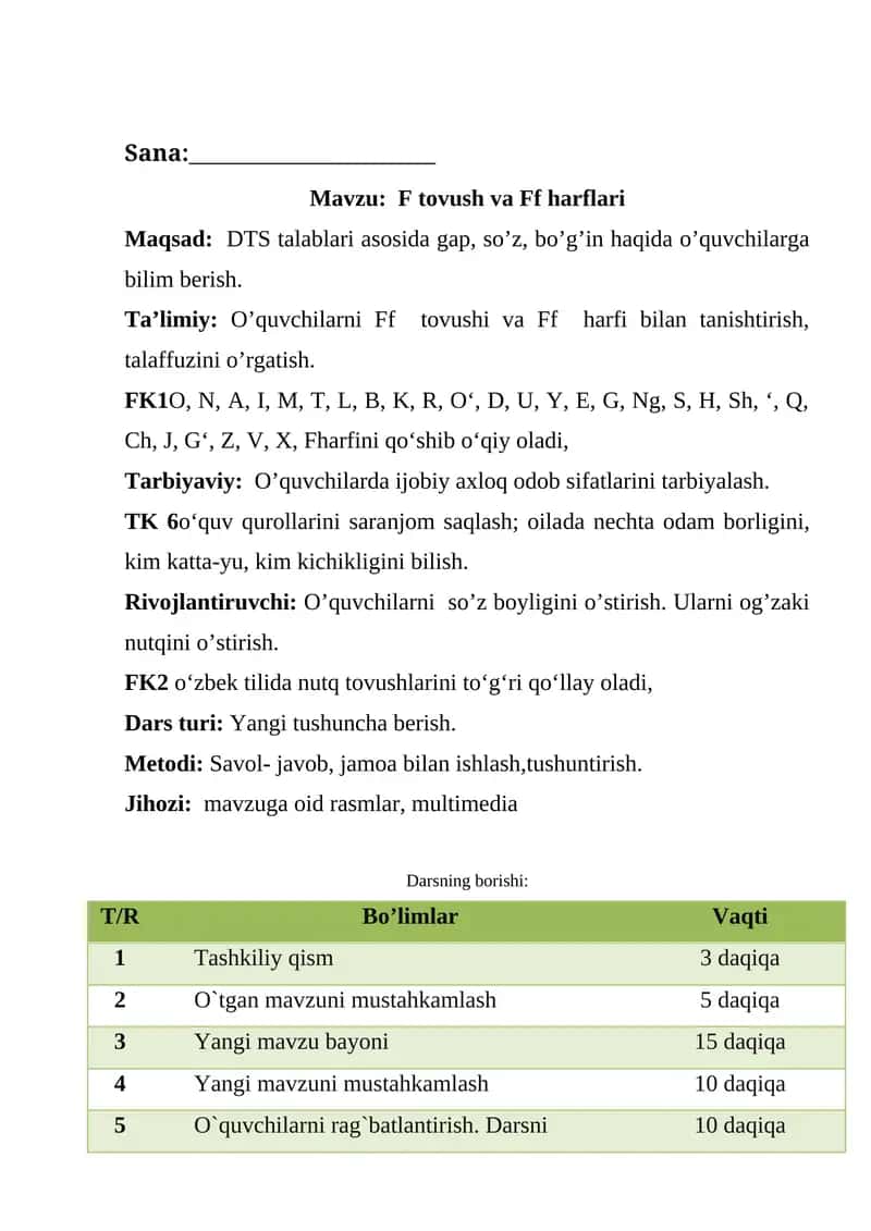 F tovush va Ff harflari
