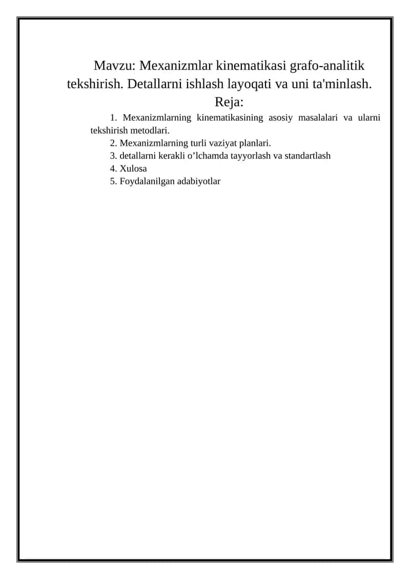 Mexanizmlar kinematikasi grafo-analitik tekshirish