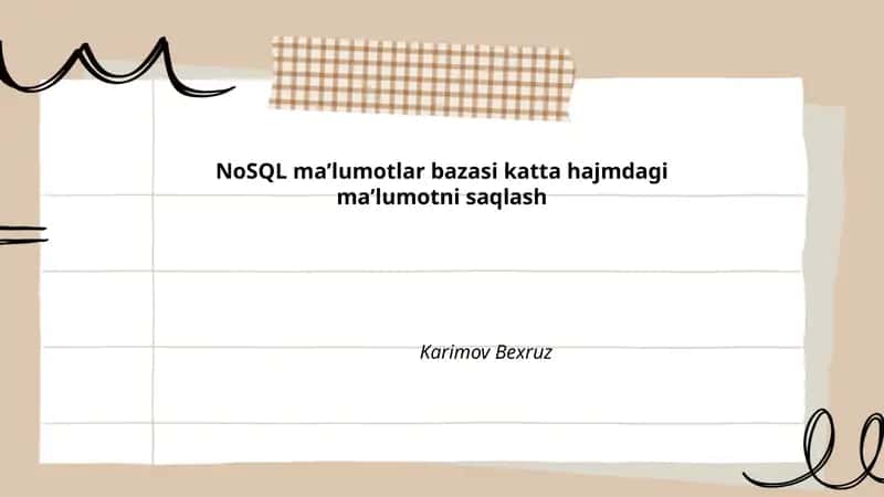 NoSQL maʼlumotlar bazasi katta hajmdagi maʼlumotni saqlash