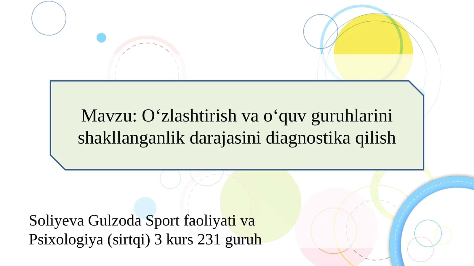 Oʻzlashtirish va oʻquv guruhlarini shakllanganlik darajasini diagnostika qilish slayd