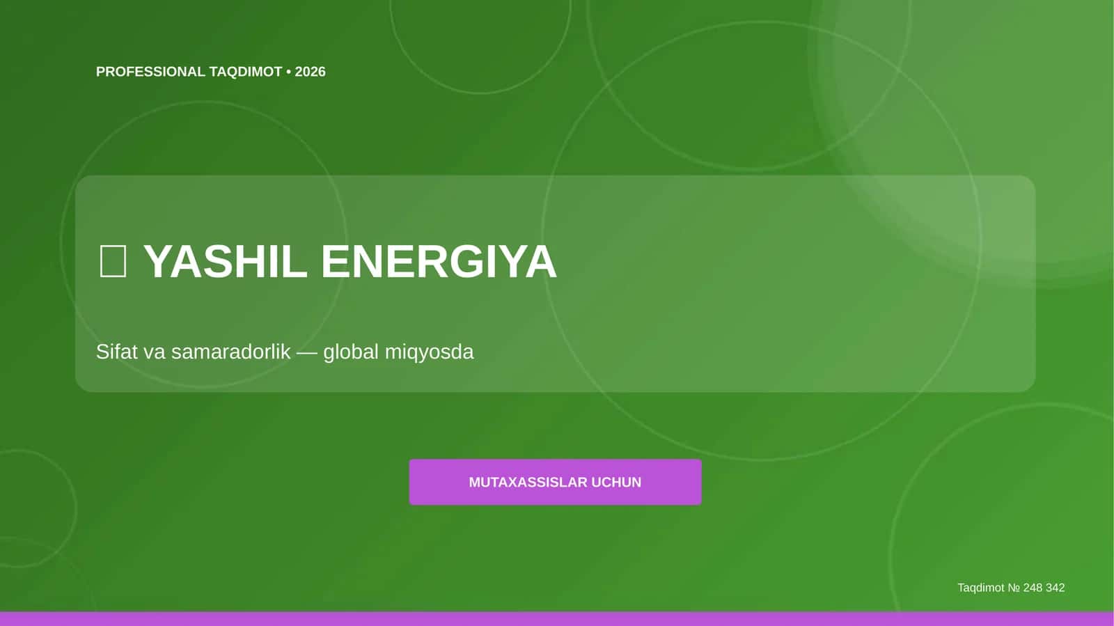 Yashil energiya: sifat va samaradorlik