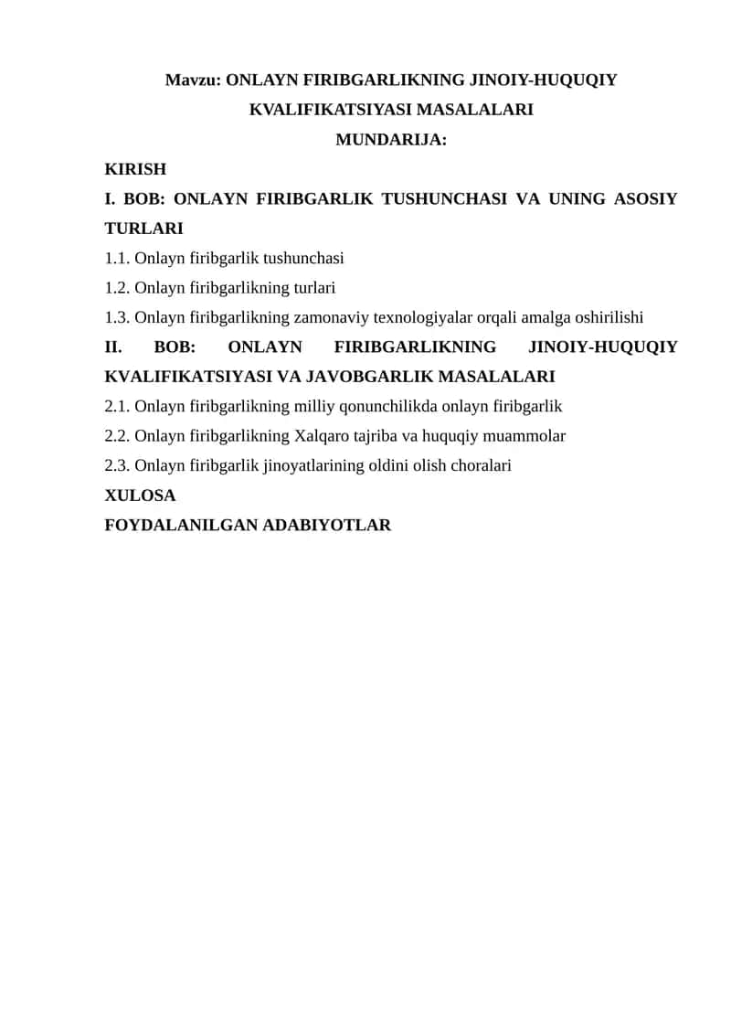 ONLAYN FIRIBGARLIKNING JINOIY-HUQUQIY KVALIFIKATSIYASI MASALALARI