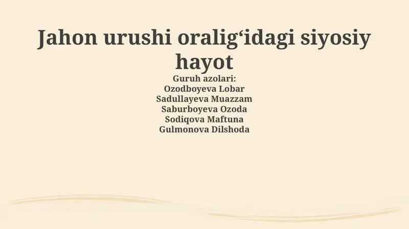 Jahon urushi oraligʻidagi siyosiy hayot