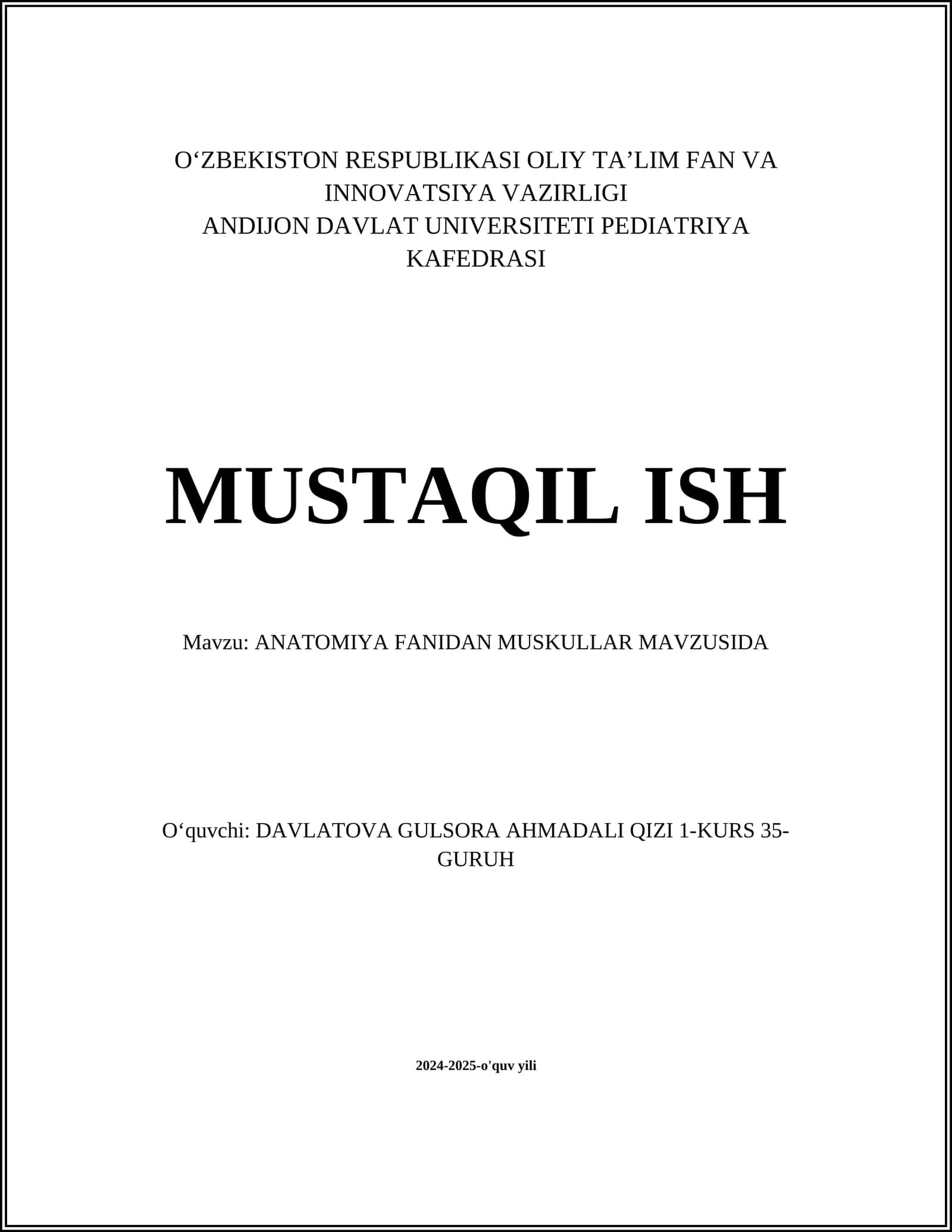 ANATOMIYA FANIDAN MUSKULLAR MAVZUSIDA
