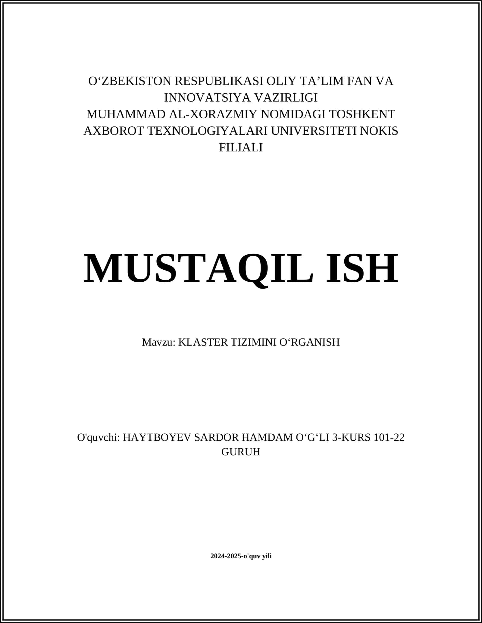 KLASTER TIZIMINI OʻRGANISH