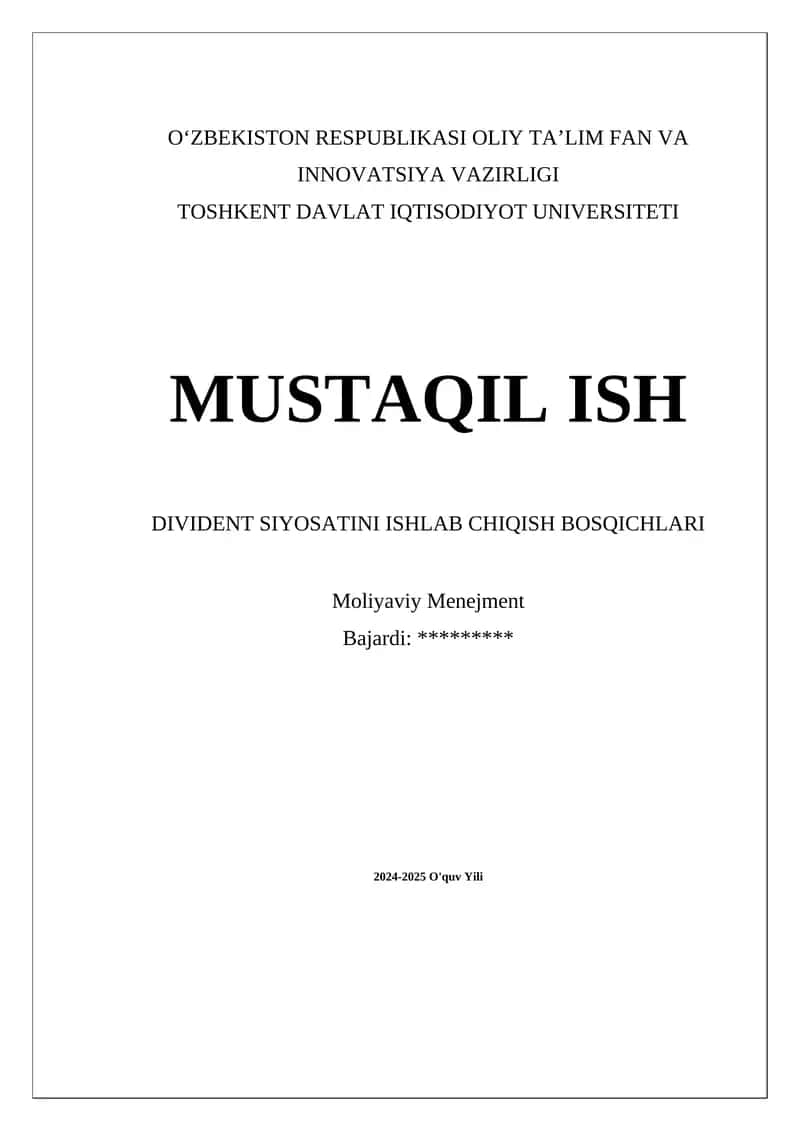 Divident siyosatini ishlab chiqish bosqichlari