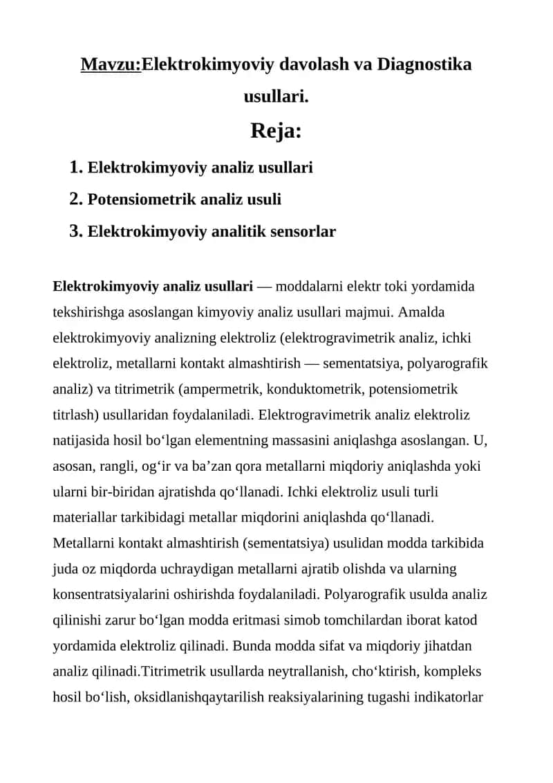 Elektrokimyoviy analiz usullari
