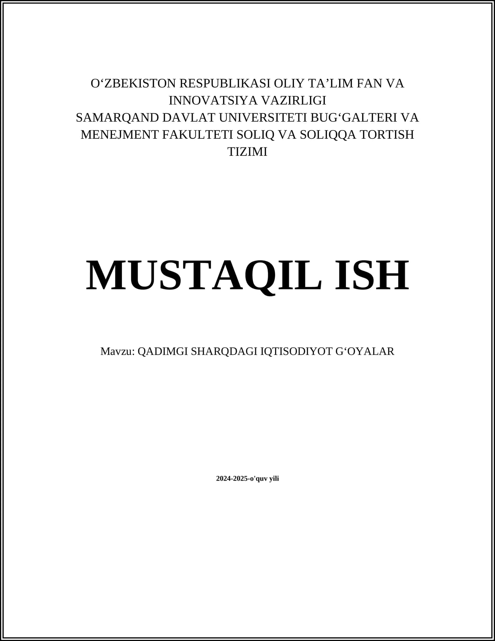 QADIMGI SHARQDAGI IQTISODIYOT GʻOYALAR
