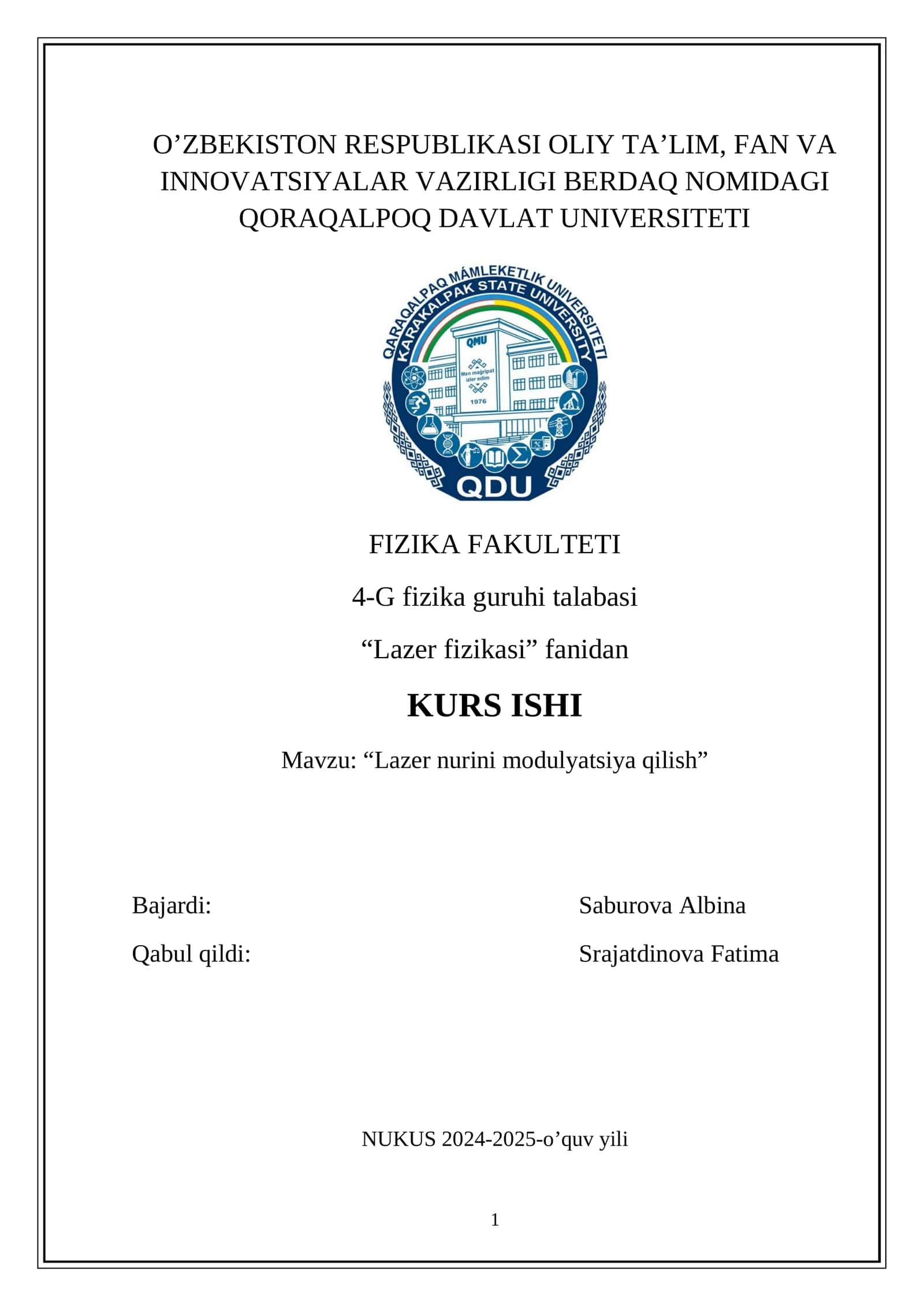 Lazer nurini modulyatsiya qilish