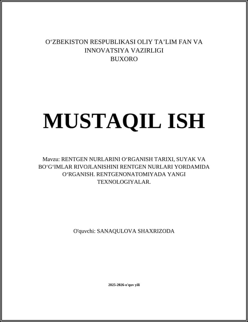 RENTGEN NURLARINI OʻRGANISH TARIXI