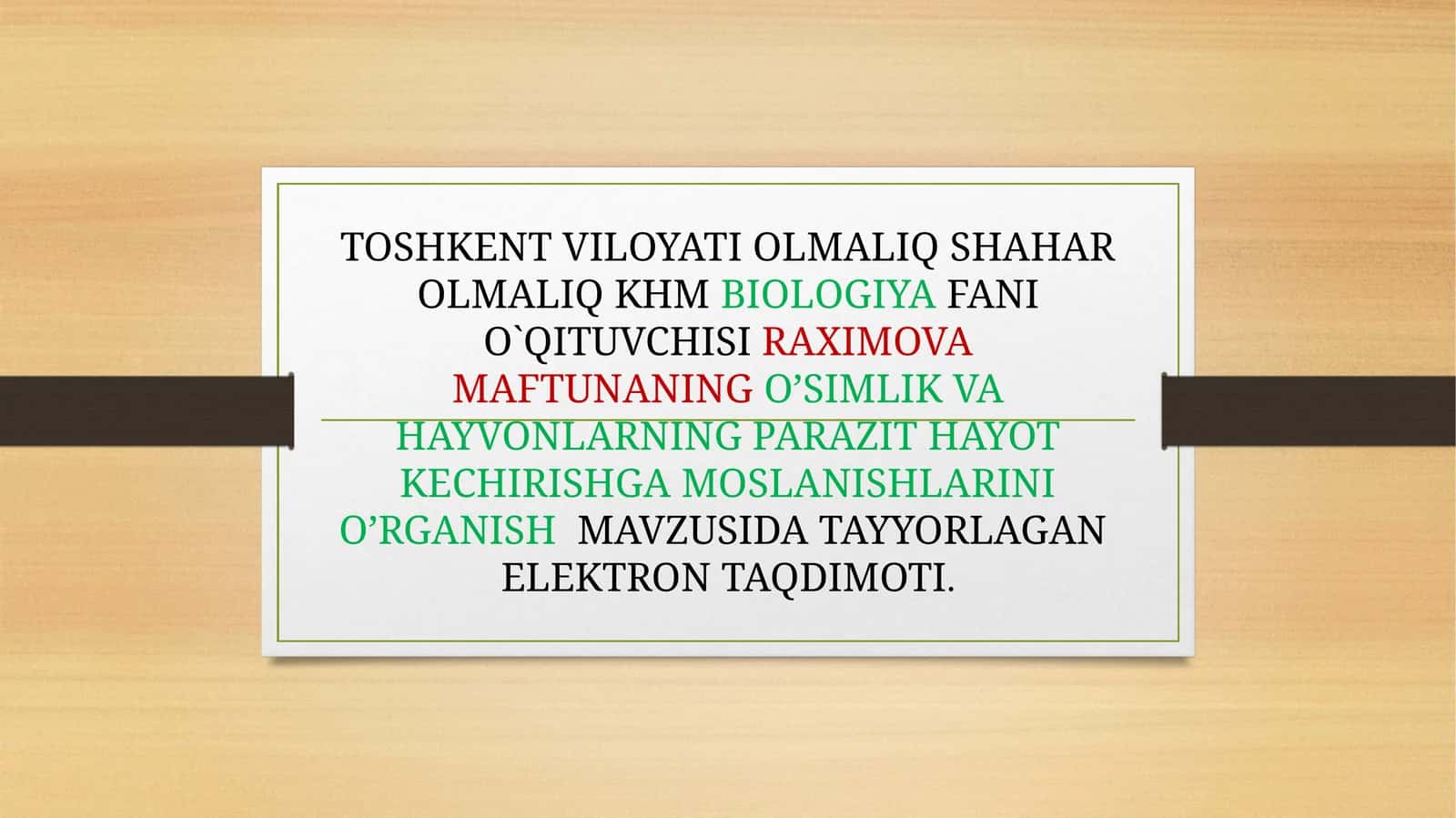 O’SIMLIK VA HAYVONLARNING PARAZIT HAYOT KECHIRISHGA MOSLANISHLARINIO’RGANISH