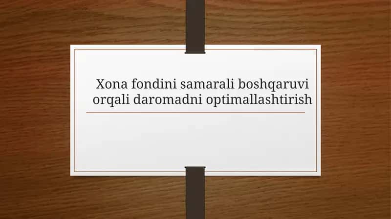 Xona fondini samarali boshqaruvi orqali daromadni optimallashtirish