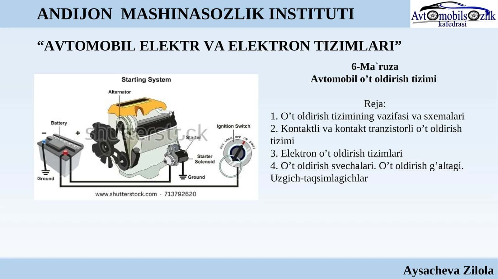 AVTOMOBIL O’T OLDIRISH TIZIMI