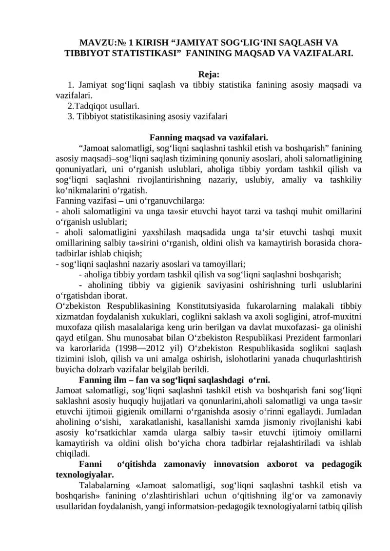 Jamiyat Sog'liqni Saqlash va Tibbiy Statistikasi