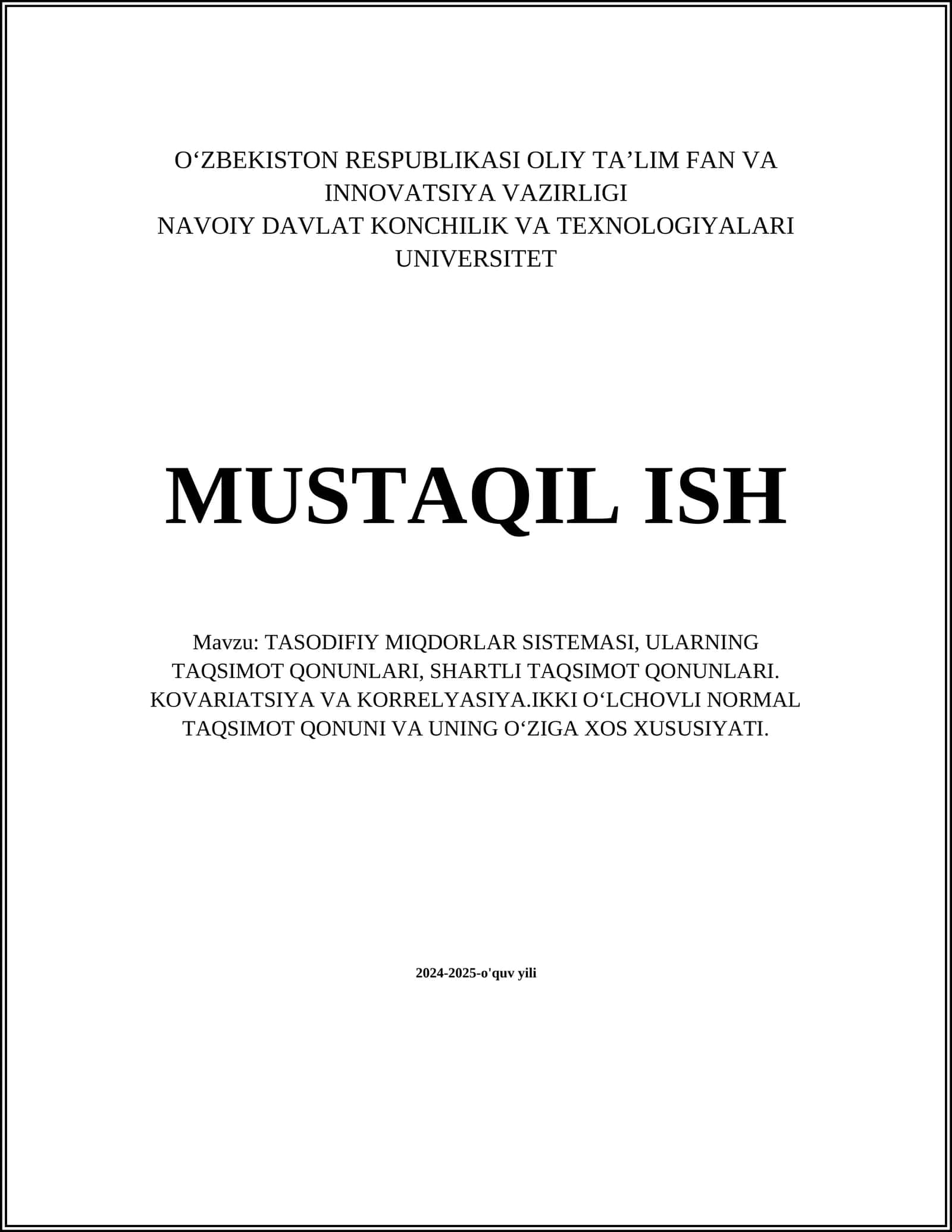 TASODIFIY MIQDORLAR SISTEMASI