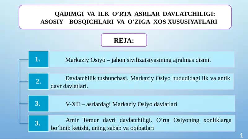 QADIMGI VA ILK O’RTA ASRLAR DAVLATCHILIGI: ASOSIY BOSQICHLARI VA O’ZIGA XOS XUSUSIYATLARI