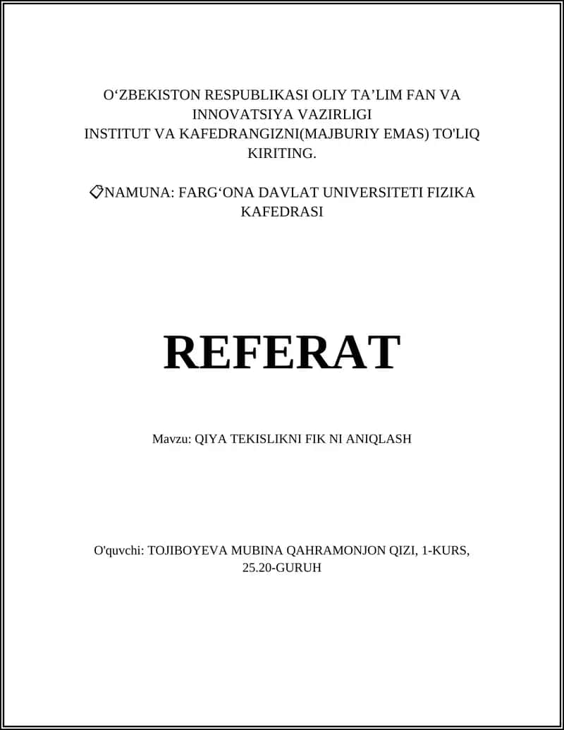 Qiya Tekislikni Aniqlash