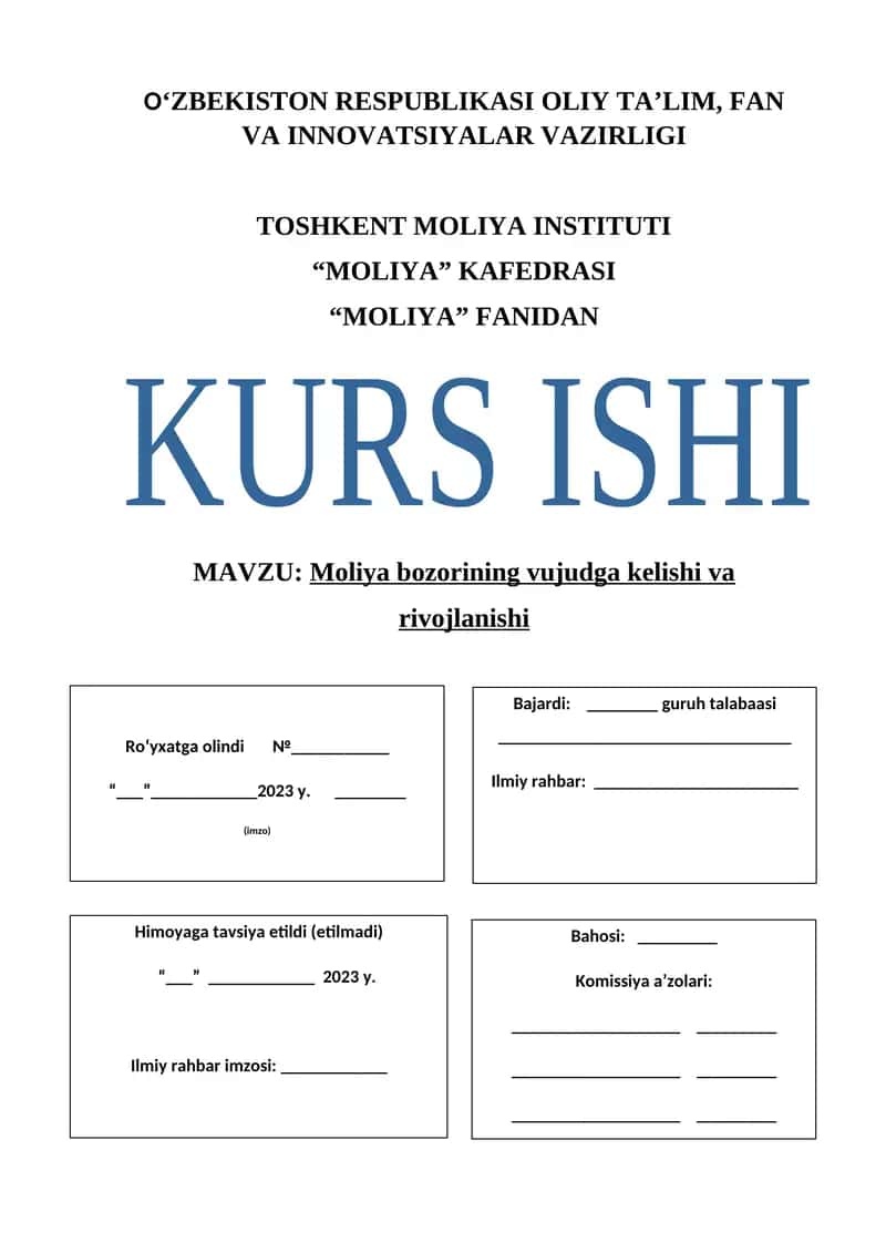 Moliya bozorining vujudga kelishi va rivojlanishi