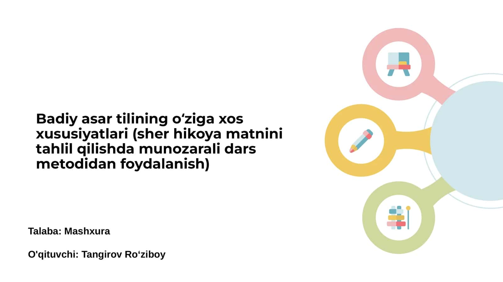 Badiy asar tilining oʻziga xos xususiyatlari (sher hikoya matnini tahlil qilishda munozarali dars metodidan foydalanish)