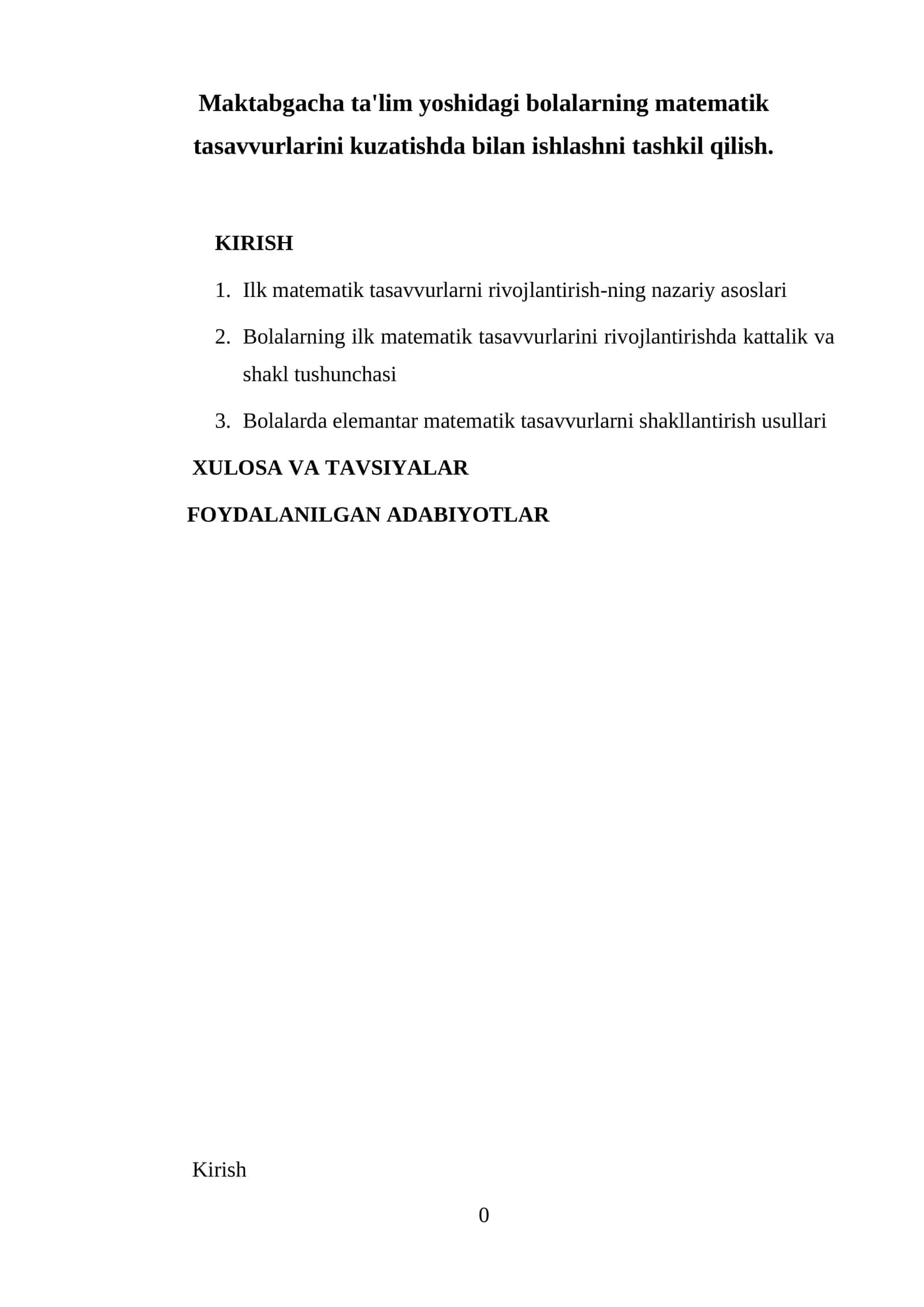 Bolalarning matematik tasavvurlarini rivojlantirish