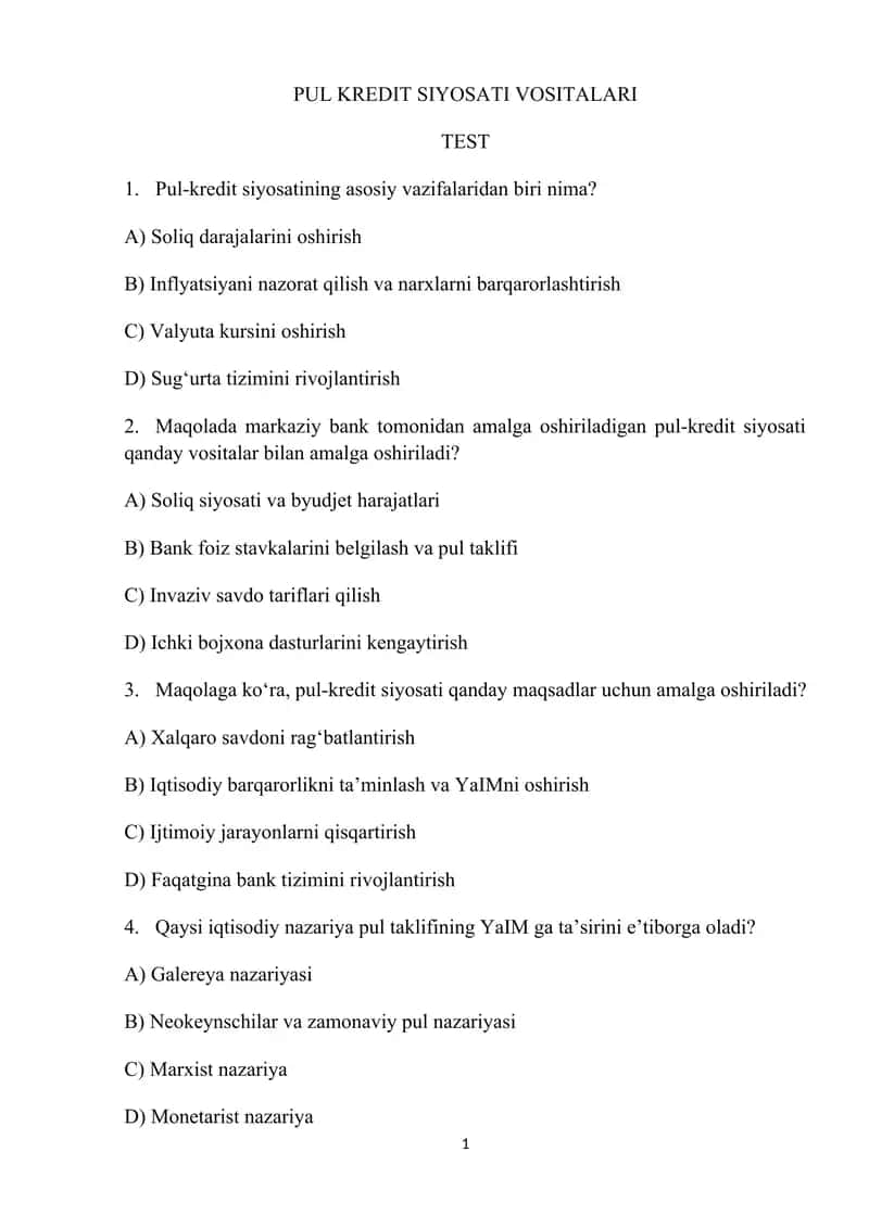 PUL KREDIT SIYOSATI VOSITALARI