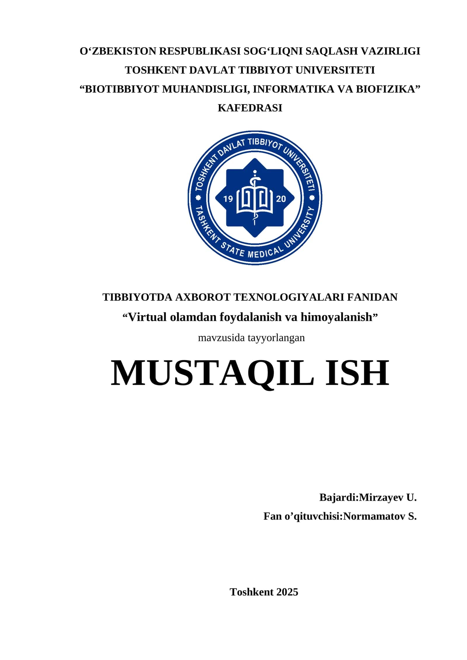 Virtual olamdan foydalanish va himoyalanish