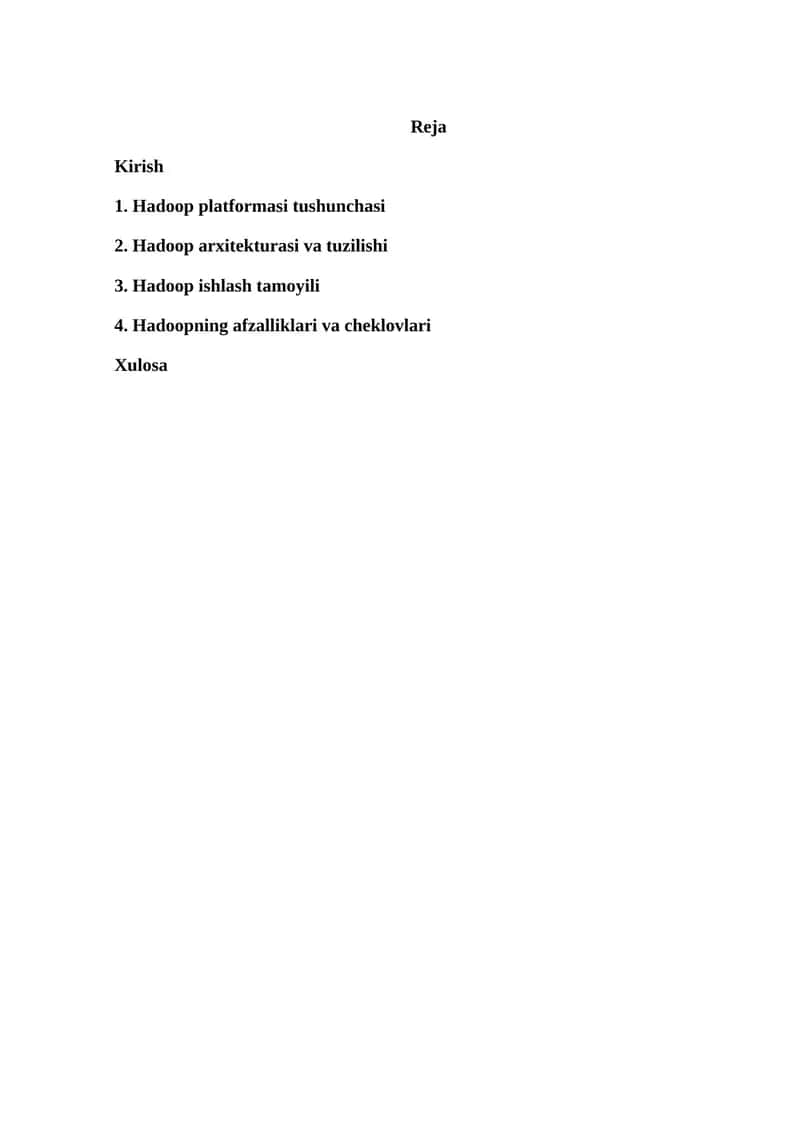 Hadoop platformasi tushunchasi