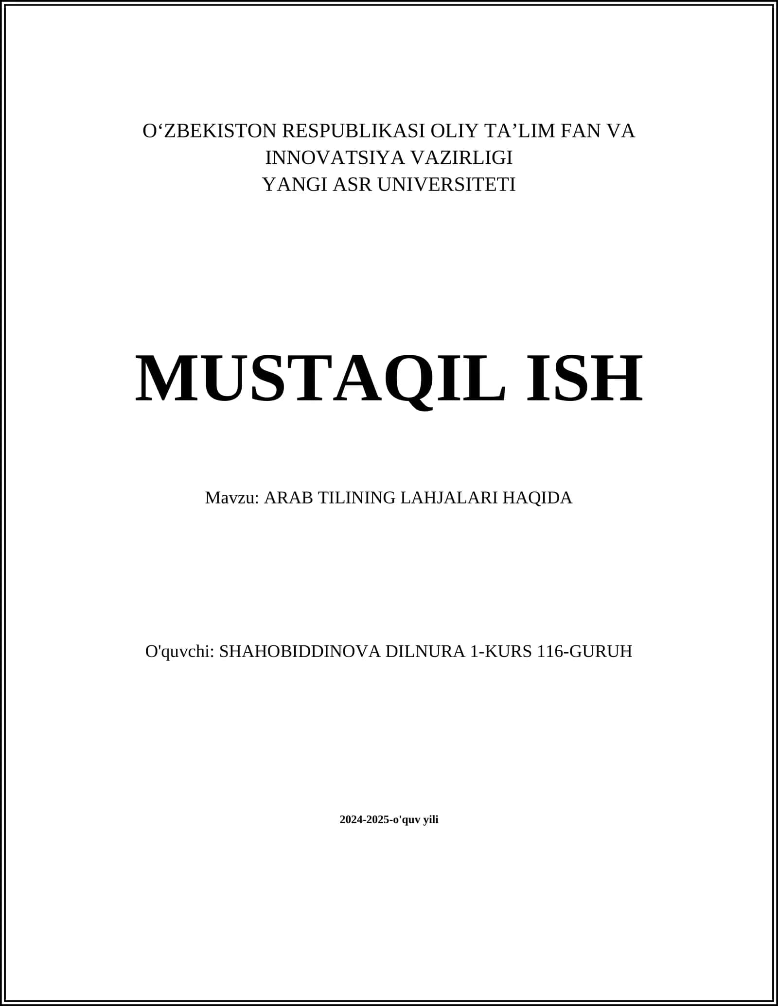 ARAB TILINING LAHJALARI HAQIDA