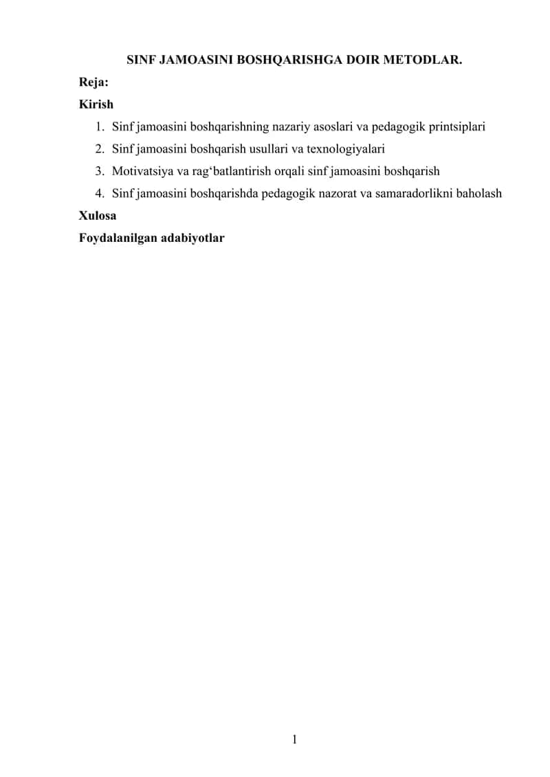 Sinf jamoasini boshqarishga doir metodlar