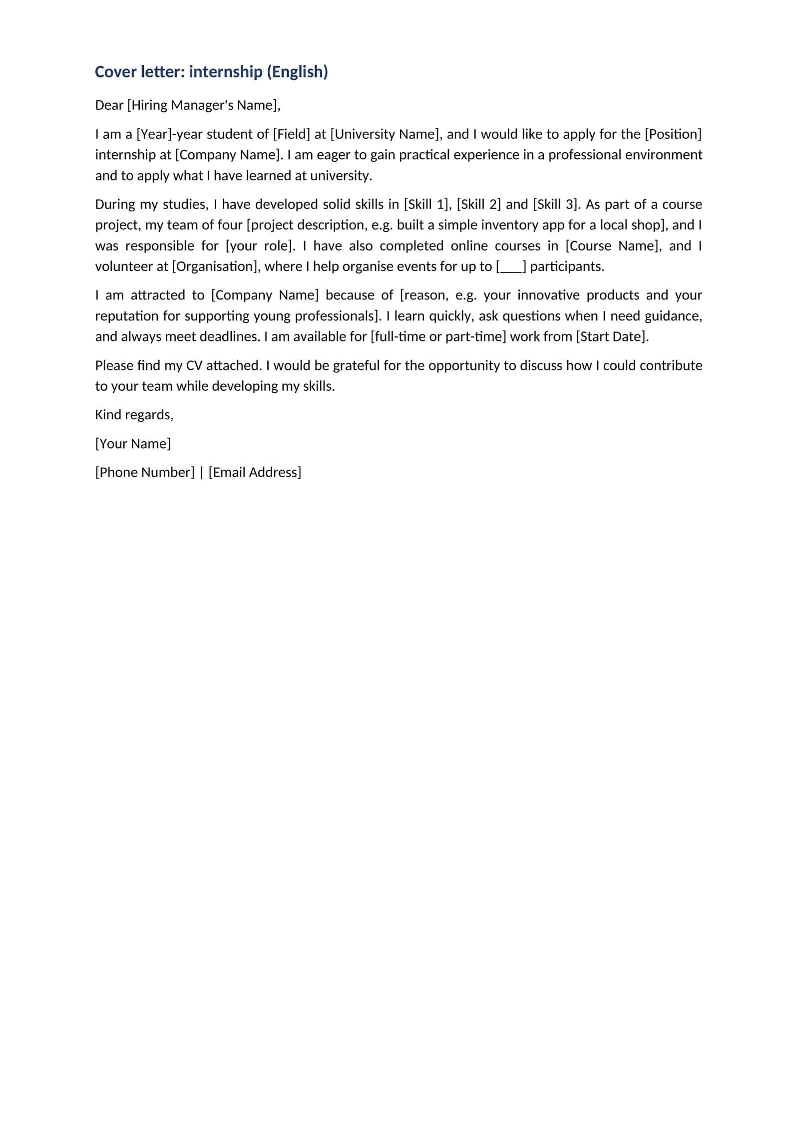Xat 13 en Cover letter internship English