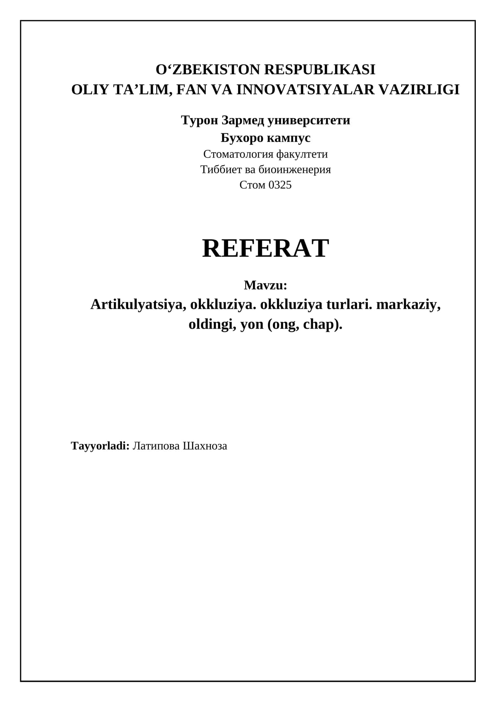 Artikulyatsiya va okklyuziya asoslari