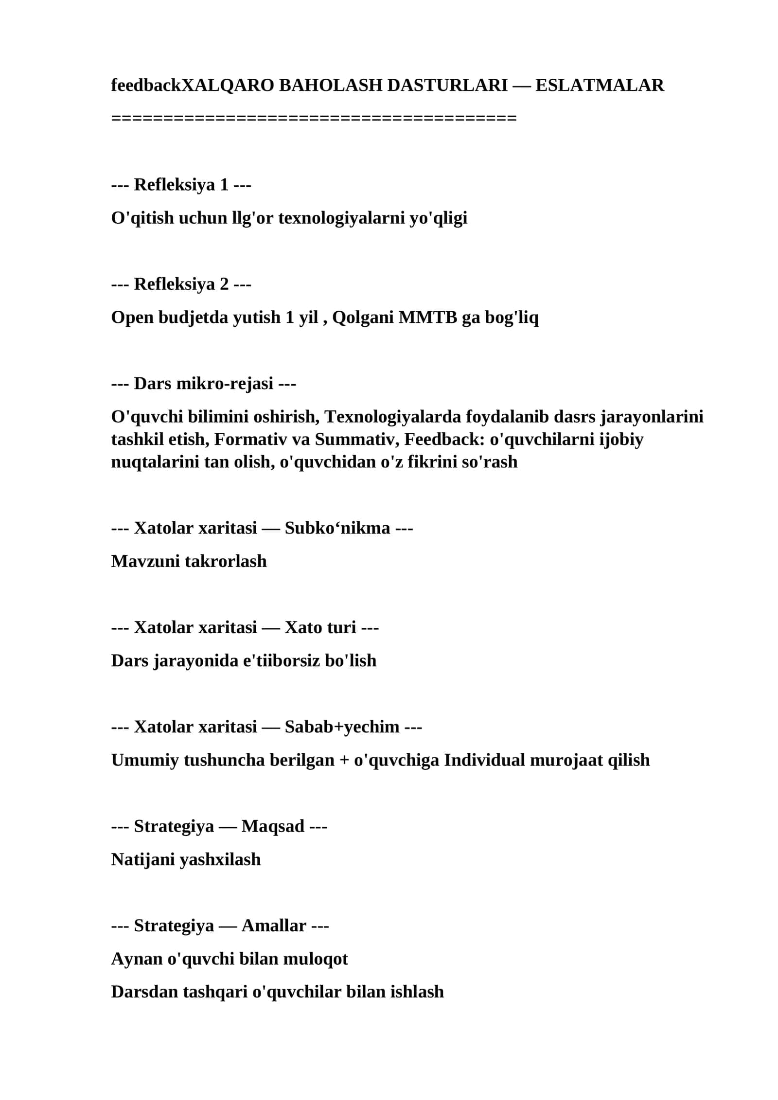 XALQARO BAHOLASH DASTURLARI — ESLATMALAR